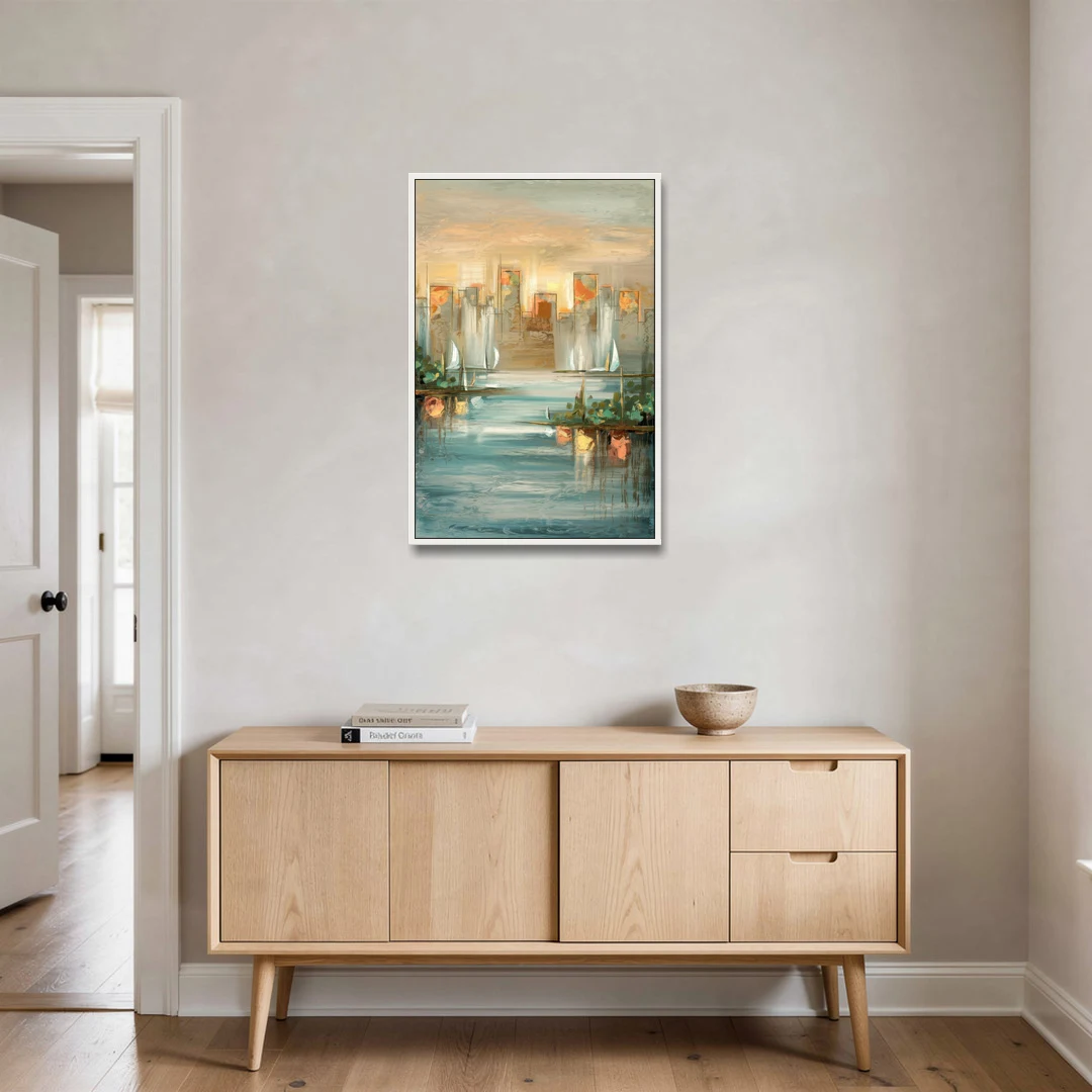Buffalo Waterfront Tranquility - White Framed Canvas Wall Art - Coffee Table - 24x36