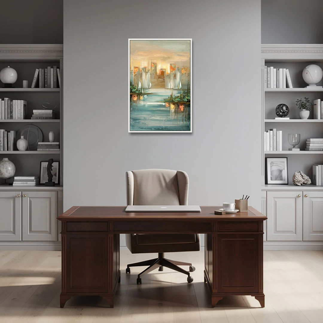 Buffalo Waterfront Tranquility - White Framed Canvas Wall Art - Office - 24x36