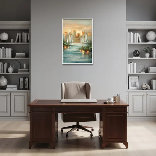 Buffalo Waterfront Tranquility - White Framed Canvas Wall Art - Office - 24x36