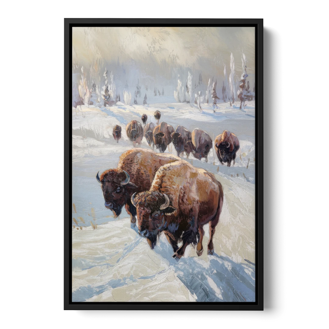 Buffalo Winter Wonderland - Black Framed Canvas Wall Art - Front