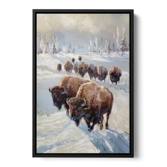 Buffalo Winter Wonderland - Black Framed Canvas Wall Art - Front