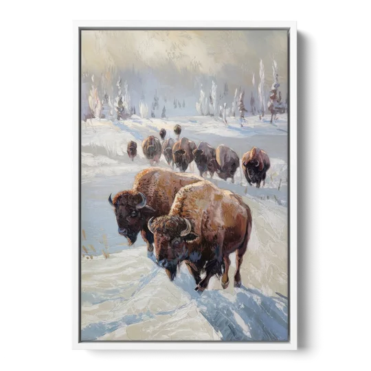 Buffalo Winter Wonderland - White Framed Canvas Wall Art - Front