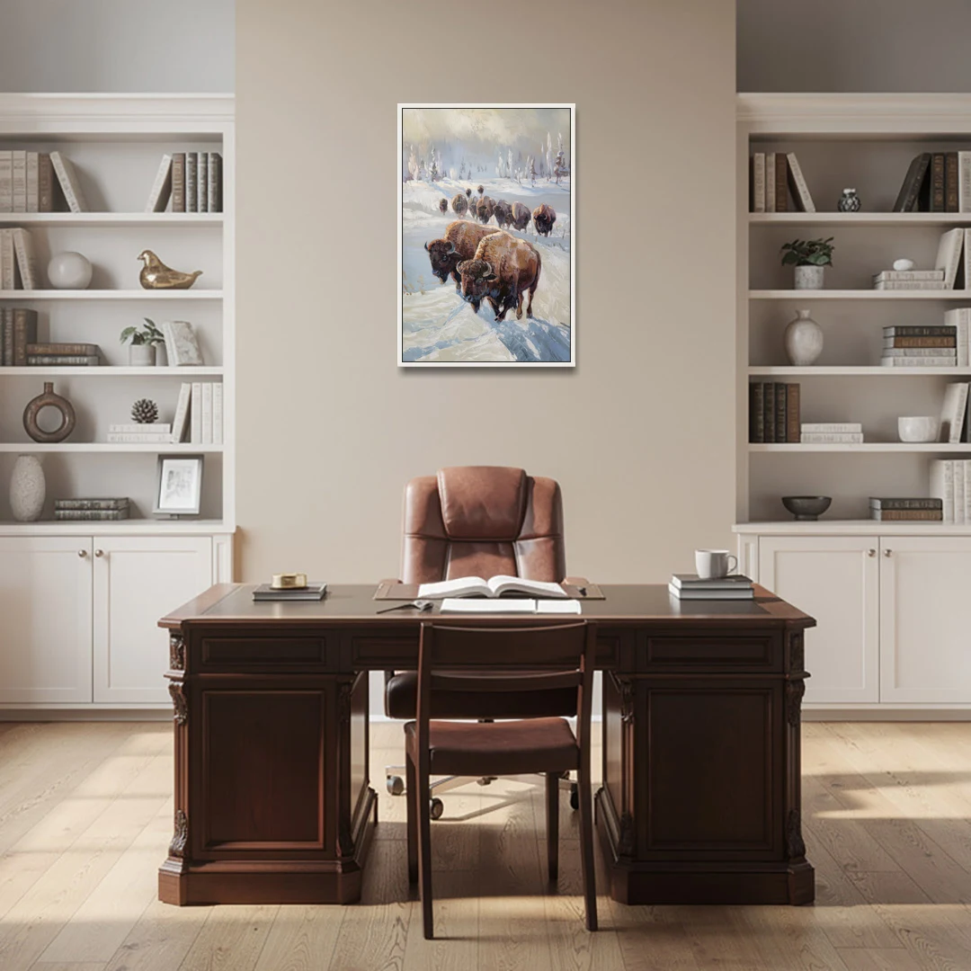 Buffalo Winter Wonderland - White Framed Canvas Wall Art - Office - 24x36