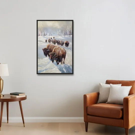 Buffalo Winter Wonderland - Black Framed Canvas Wall Art - Sofa - 24x36
