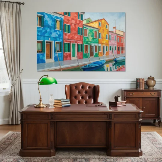Burano's Colorful Streets - Canvas Wall Art - Office - 60x40