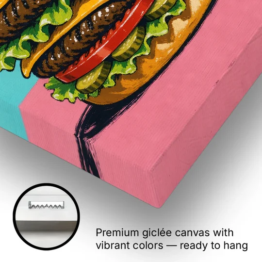 Burger Art Double Cheeseburger Stack - Canvas Wall Art - Gallery Wrap Corner