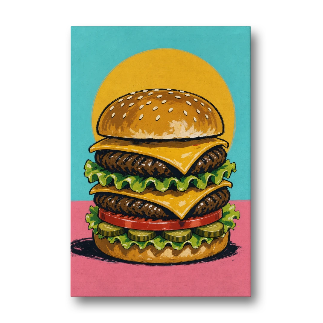 Burger Art Double Cheeseburger Stack - Canvas Wall Art - Front