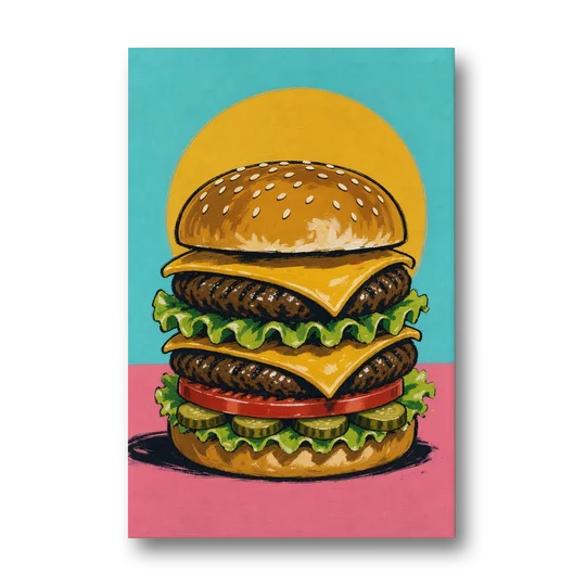 Burger Art Double Cheeseburger Stack - Canvas Wall Art - Front
