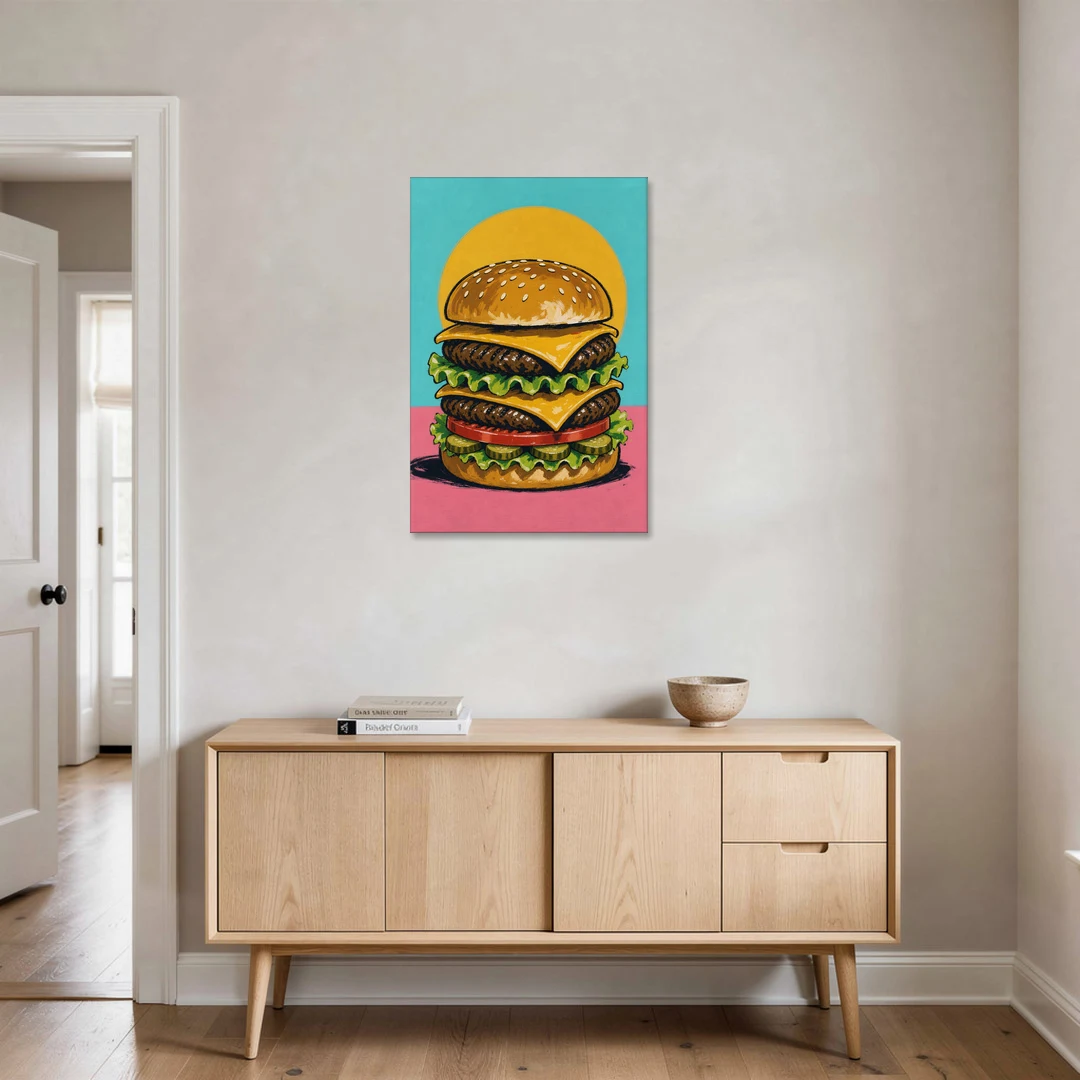 Burger Art Double Cheeseburger Stack - Canvas Wall Art - Coffee Table - 24x36
