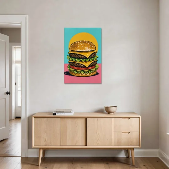 Burger Art Double Cheeseburger Stack - Canvas Wall Art - Coffee Table - 24x36