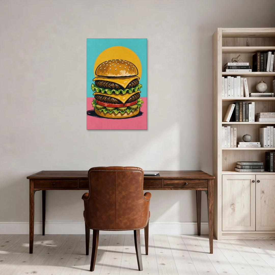 Burger Art Double Cheeseburger Stack - Canvas Wall Art - Office - 24x36