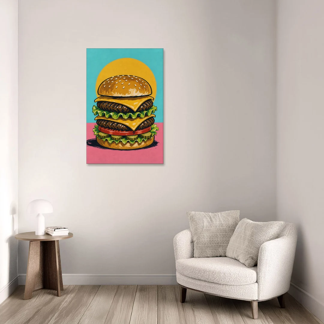 Burger Art Double Cheeseburger Stack - Canvas Wall Art - Sofa - 24x36