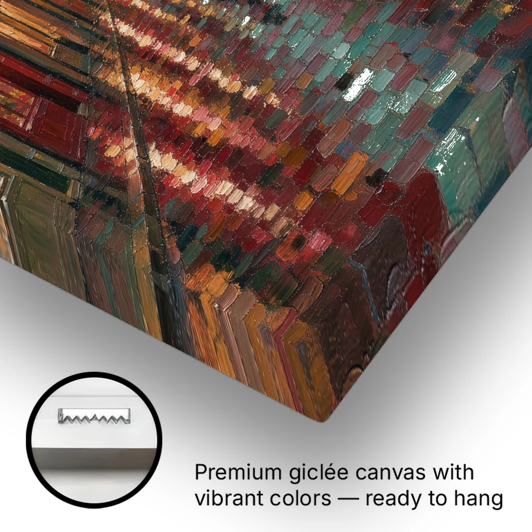 Burgundy Wall Decor of a Rainy Cobblestone Lane - Canvas Wall Art - Gallery Wrap Corner