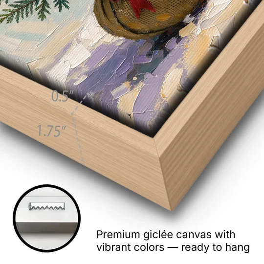 Seasonal Burlap-Wrapped Living Fir - Oak Framed Canvas Wall Art - Gallery Wrap Corner