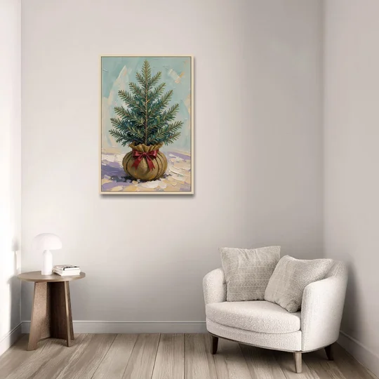 Seasonal Burlap-Wrapped Living Fir - Oak Framed Canvas Wall Art - Sofa - 24x36
