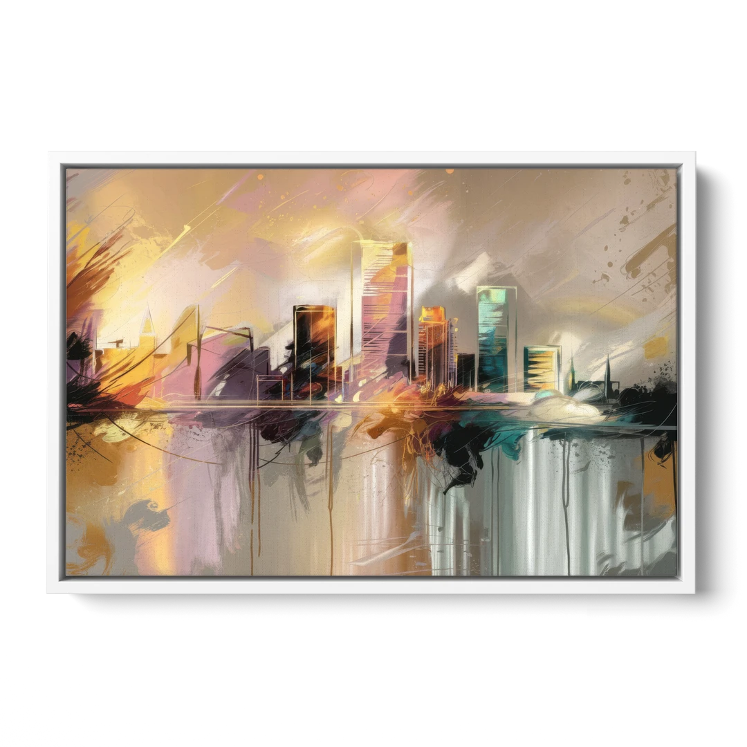 Burlington Artistic Cityscape - White Framed Canvas Wall Art - Front