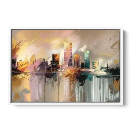Burlington Artistic Cityscape - White Framed Canvas Wall Art - Front