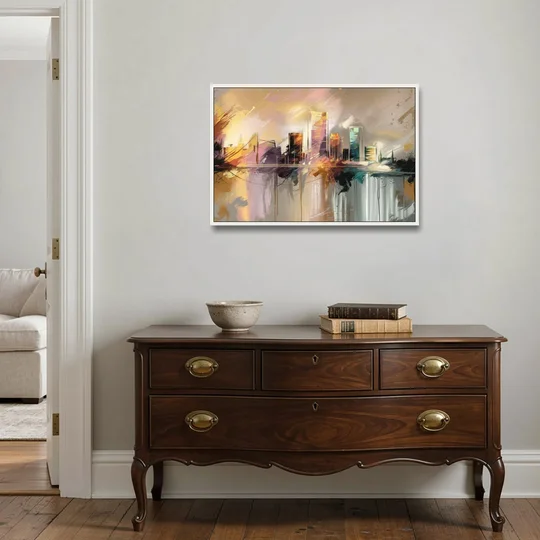 Burlington Artistic Cityscape - White Framed Canvas Wall Art - Coffee Table - 36x24