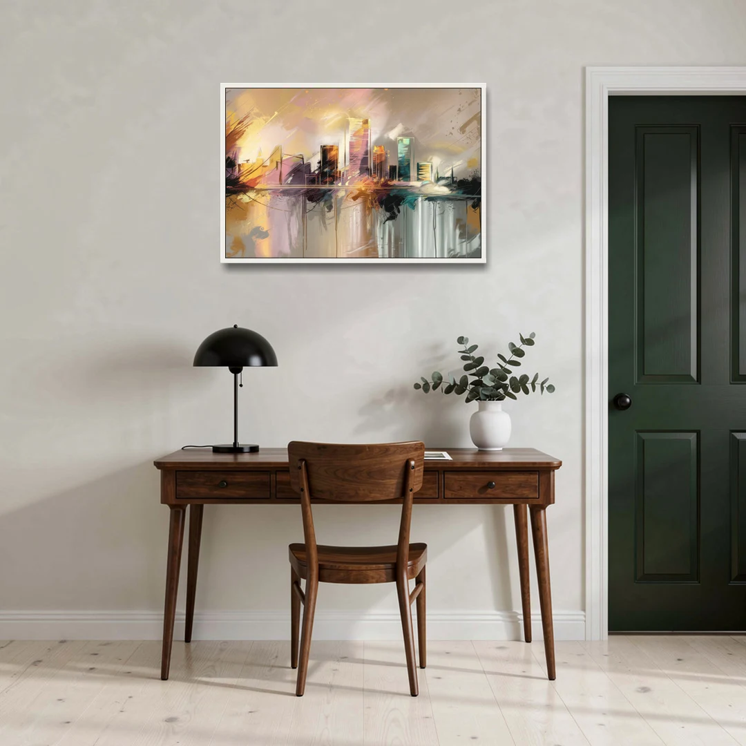Burlington Artistic Cityscape - White Framed Canvas Wall Art - Office - 36x24