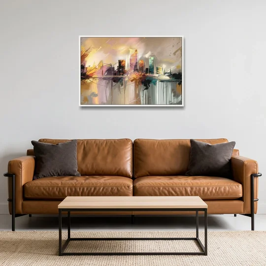 Burlington Artistic Cityscape - White Framed Canvas Wall Art - Sofa - 36x24