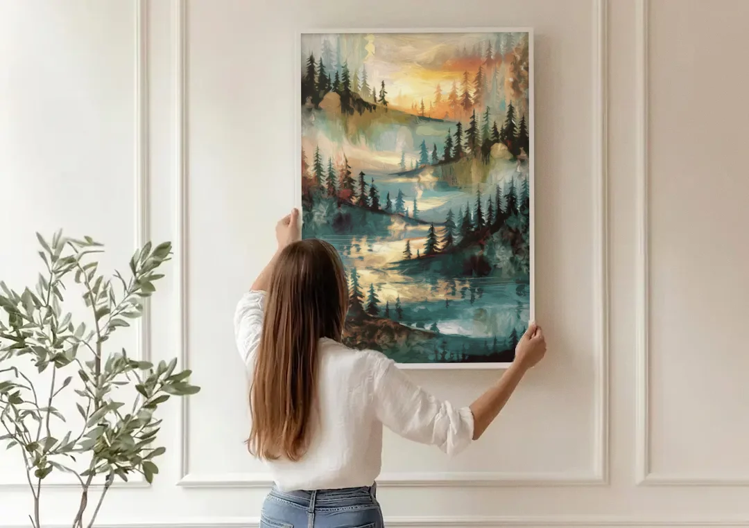 Burlington Captivating Landscapes canvas wall art being hung on a paneled wall
