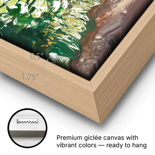 Burlington Green Mountain Trails - Oak Framed Canvas Wall Art - Gallery Wrap Corner