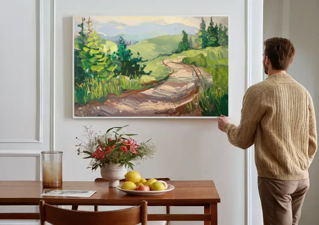 Burlington Green Mountain Trails canvas wall art above a dining table