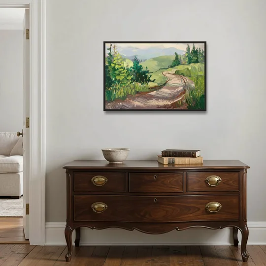 Burlington Green Mountain Trails - Black Framed Canvas Wall Art - Coffee Table - 36x24