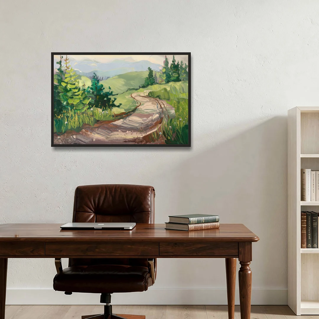 Burlington Green Mountain Trails - Black Framed Canvas Wall Art - Office - 36x24