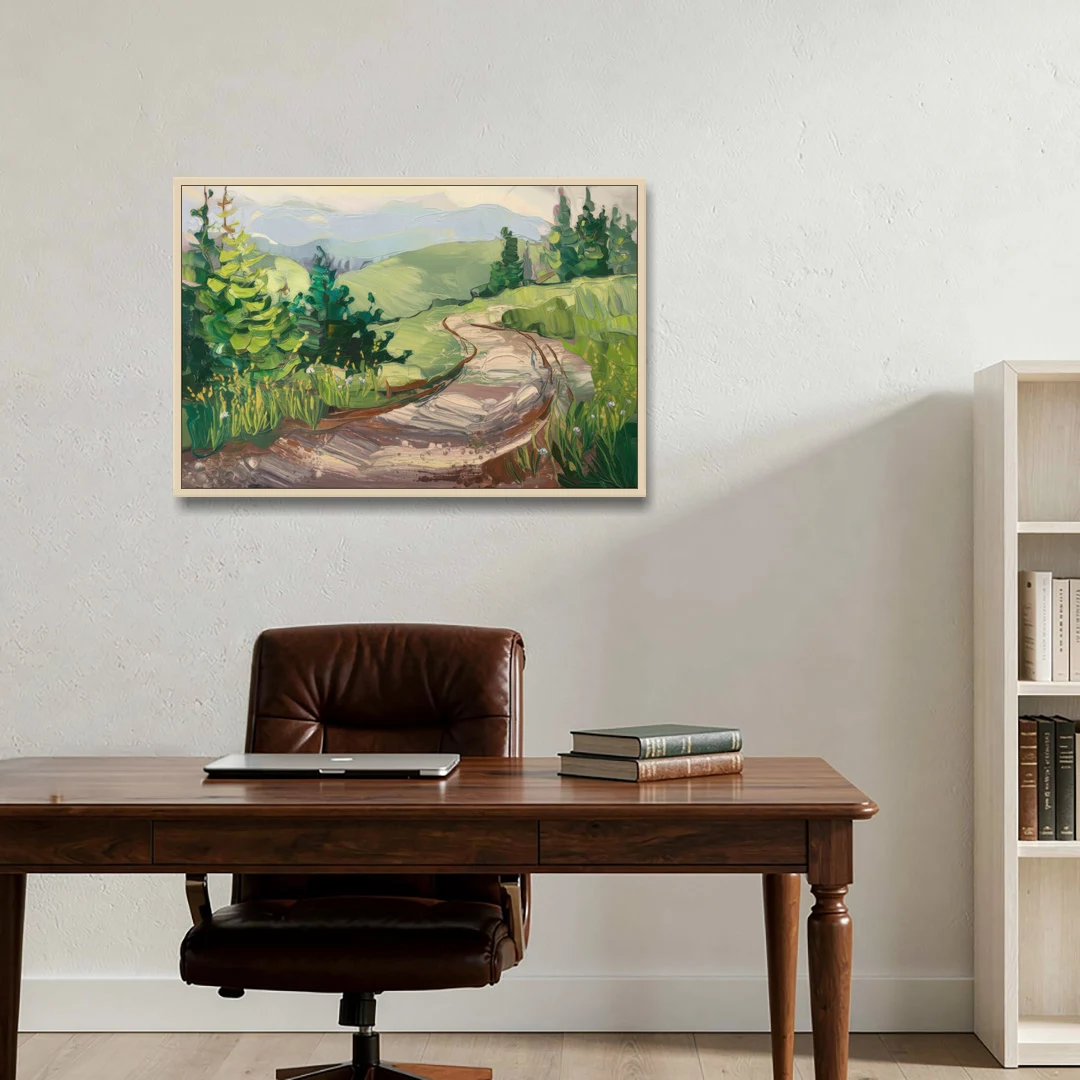 Burlington Green Mountain Trails - Oak Framed Canvas Wall Art - Office - 36x24