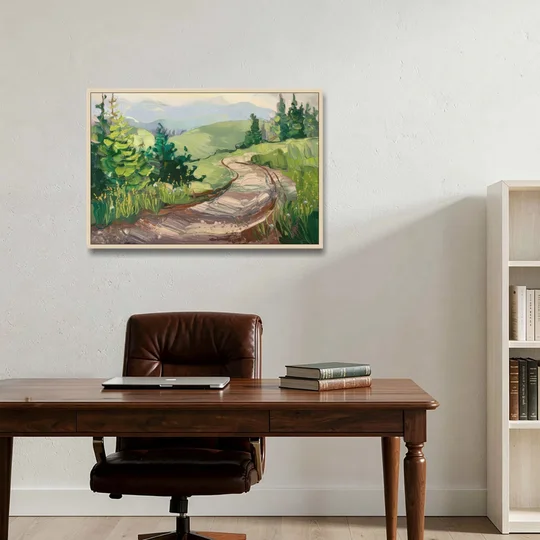 Burlington Green Mountain Trails - Oak Framed Canvas Wall Art - Office - 36x24