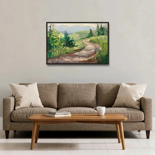 Burlington Green Mountain Trails - Black Framed Canvas Wall Art - Sofa - 36x24