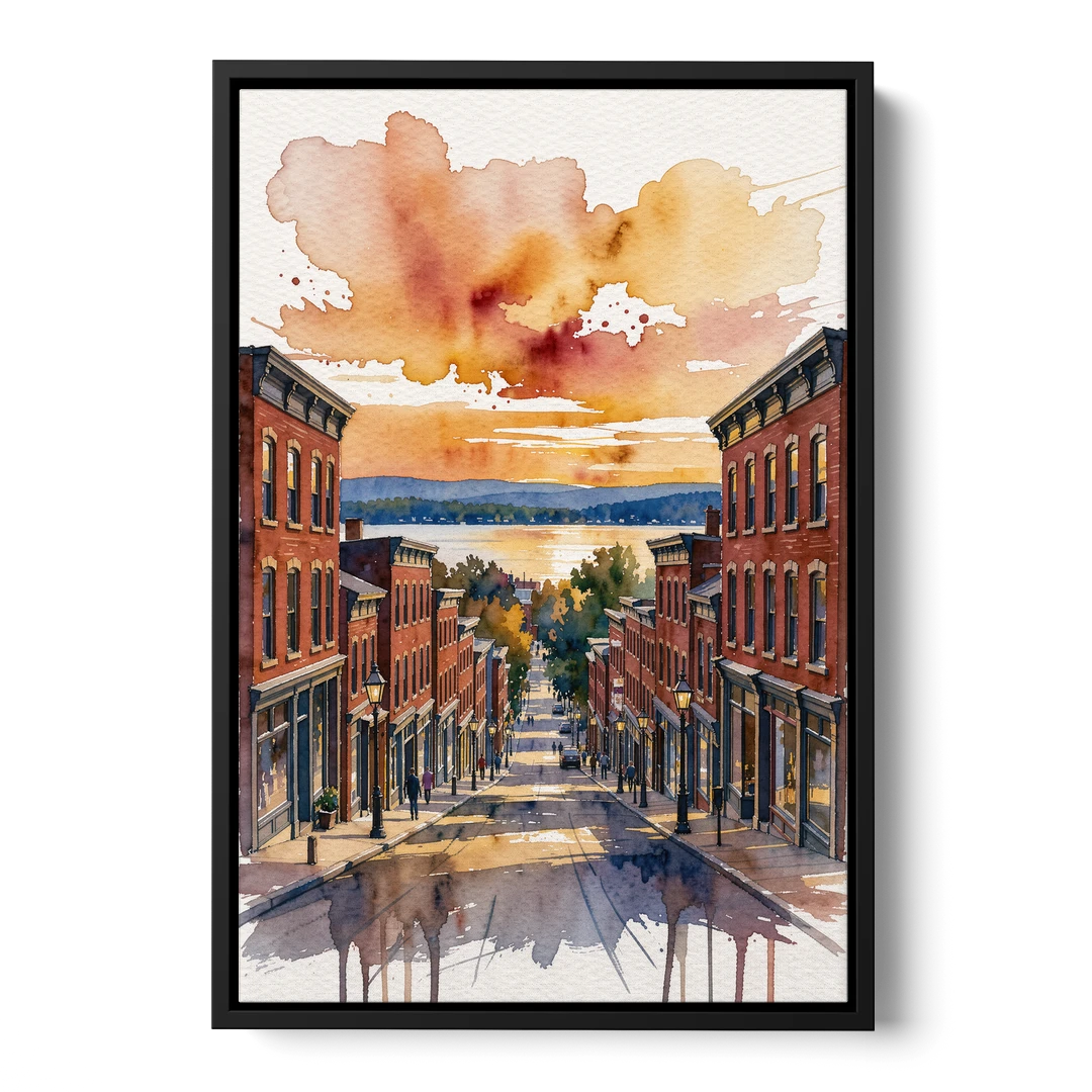 Burlington Historic Downtown - Black Framed Canvas Wall Art - Front