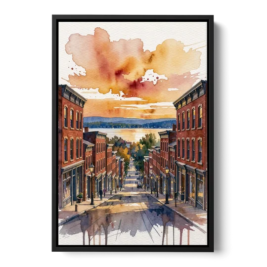 Burlington Historic Downtown - Black Framed Canvas Wall Art - Front