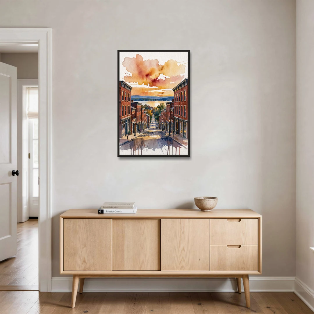 Burlington Historic Downtown - Black Framed Canvas Wall Art - Coffee Table - 24x36