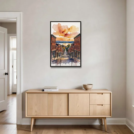 Burlington Historic Downtown - Black Framed Canvas Wall Art - Coffee Table - 24x36