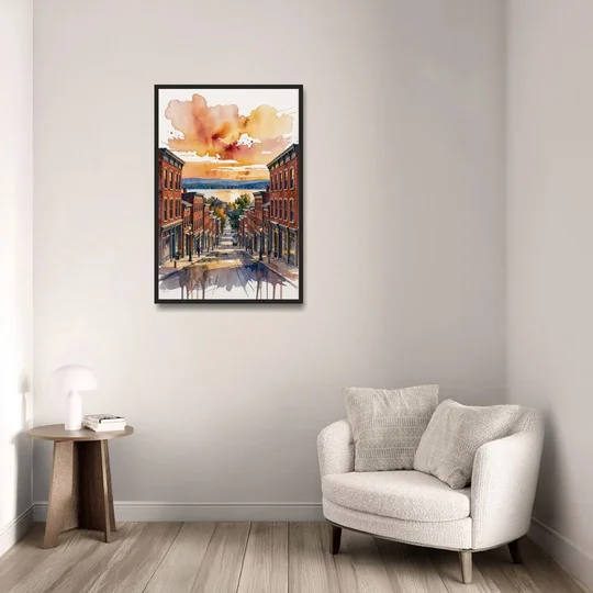 Burlington Historic Downtown - Black Framed Canvas Wall Art - Sofa - 24x36