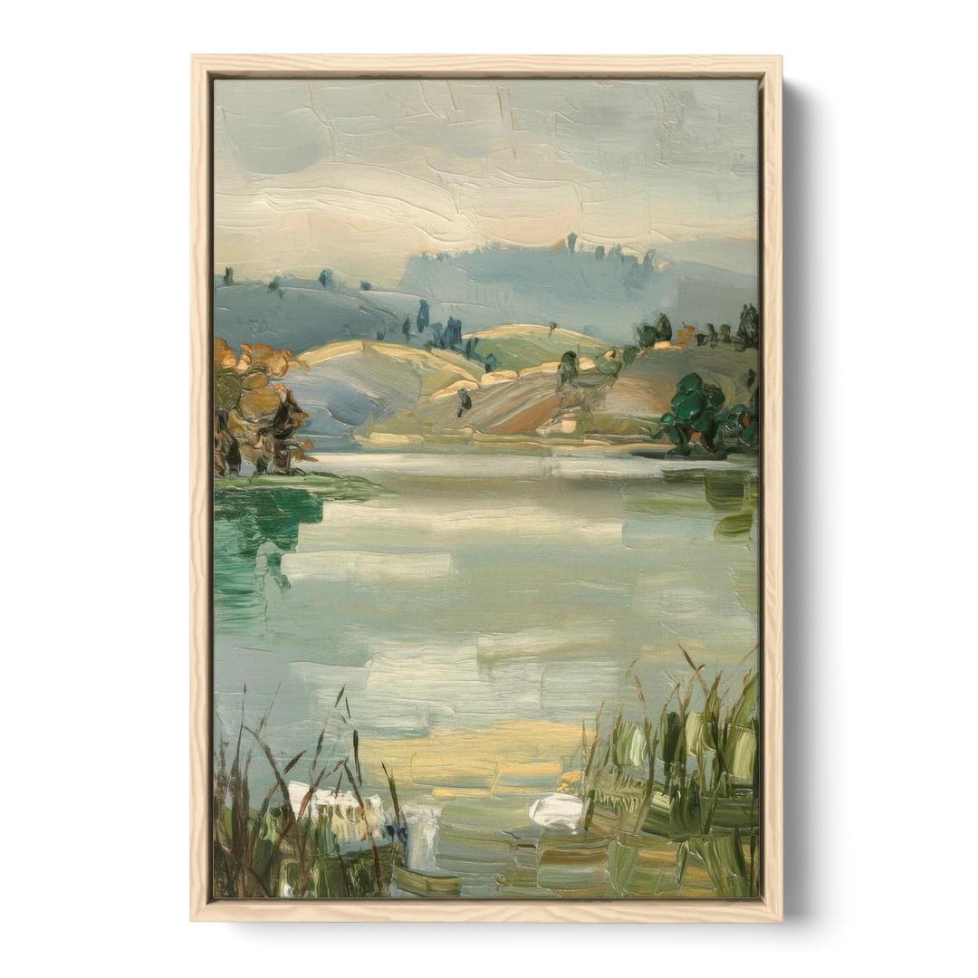 Burlington Peaceful Lakeside - Oak Framed Canvas Wall Art - Front