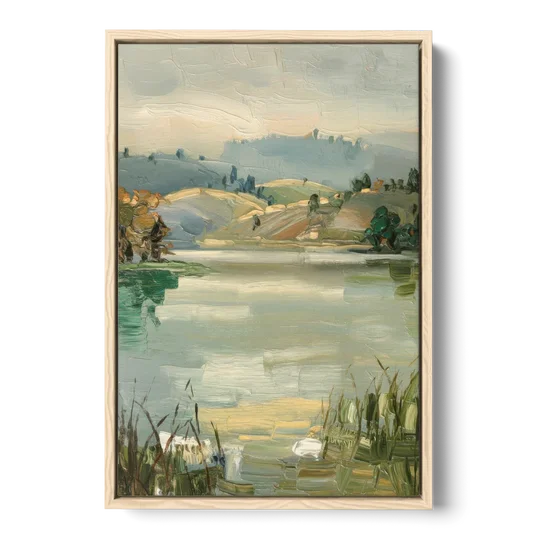 Burlington Peaceful Lakeside - Oak Framed Canvas Wall Art - Front