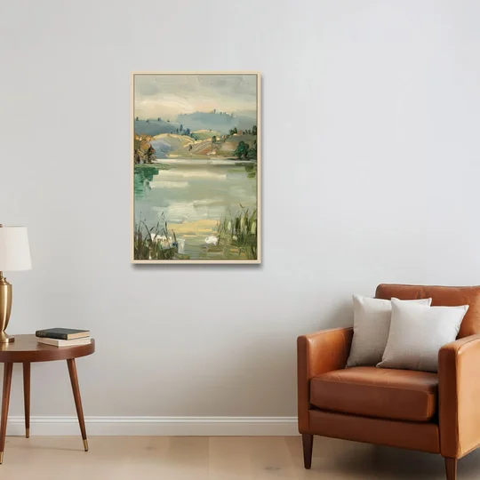 Burlington Peaceful Lakeside - Oak Framed Canvas Wall Art - Sofa - 24x36