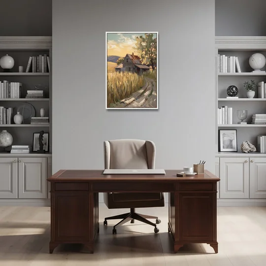 Burlington Rustic Charm - White Framed Canvas Wall Art - Office - 24x36