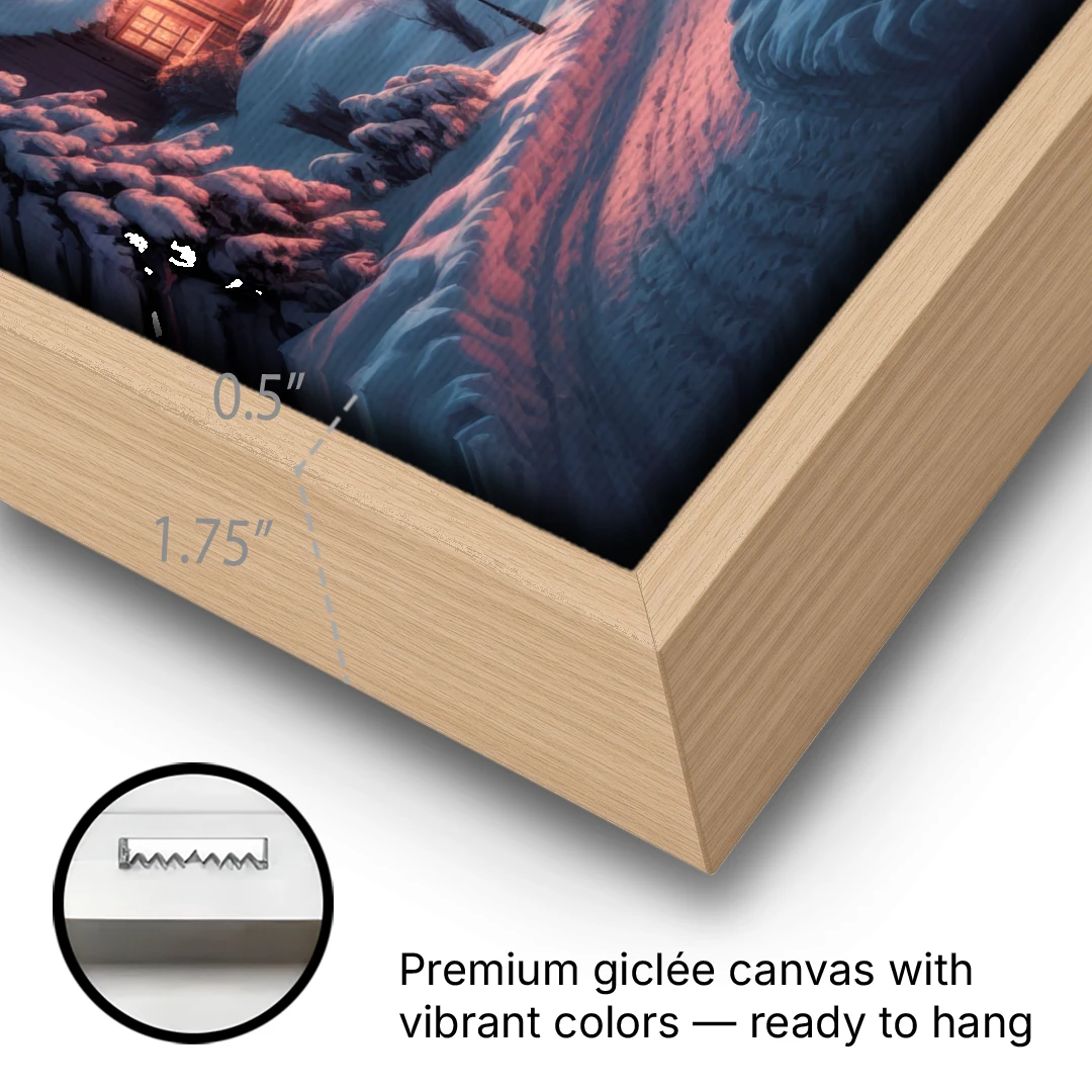 Burlington Snowy Winter Scenes - Oak Framed Canvas Wall Art - Gallery Wrap Corner