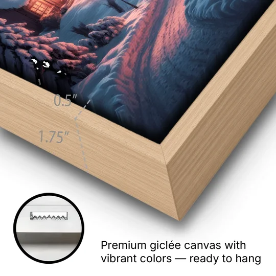 Burlington Snowy Winter Scenes - Oak Framed Canvas Wall Art - Gallery Wrap Corner