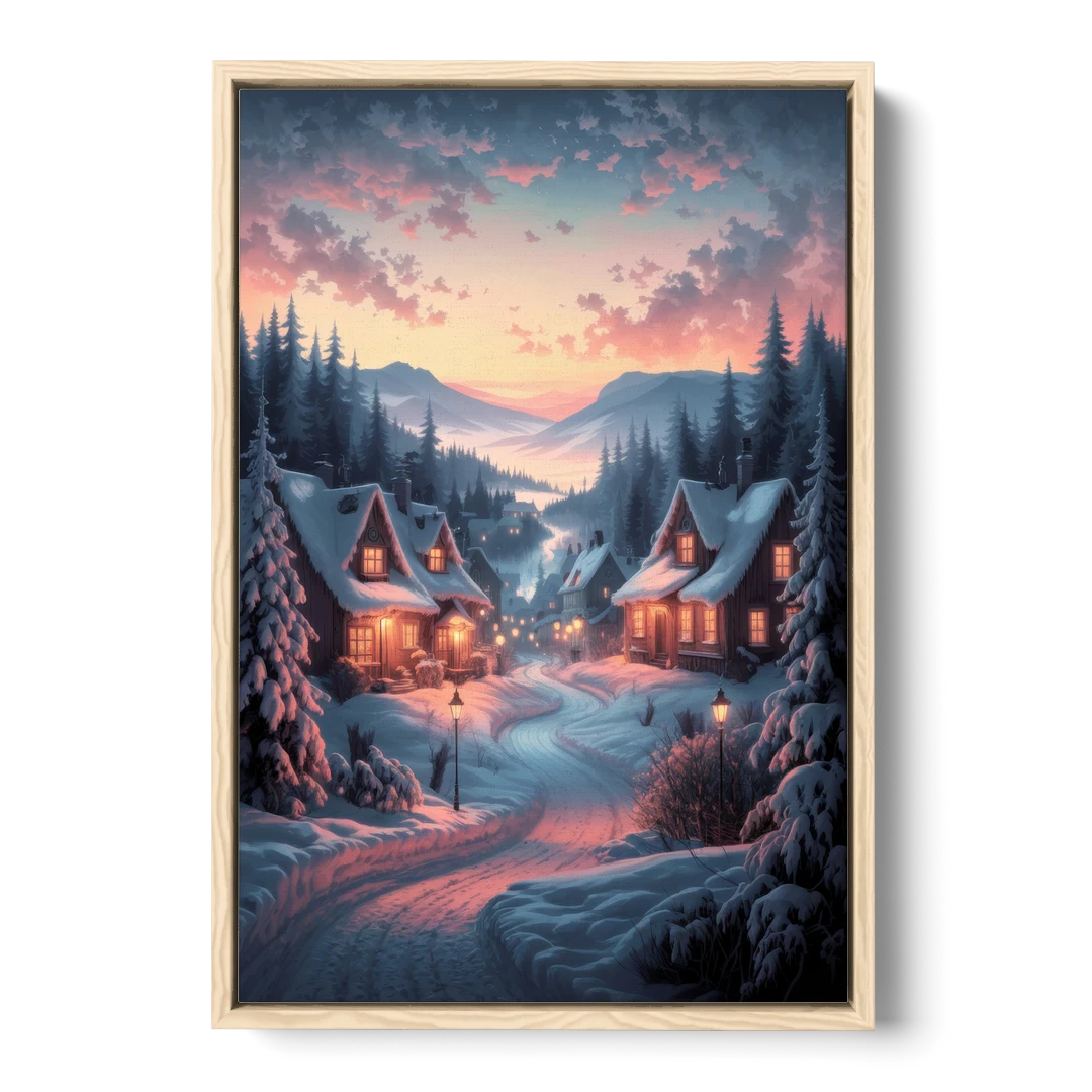 Burlington Snowy Winter Scenes - Oak Framed Canvas Wall Art - Front