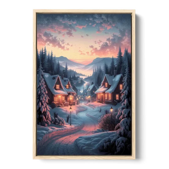 Burlington Snowy Winter Scenes - Oak Framed Canvas Wall Art - Front