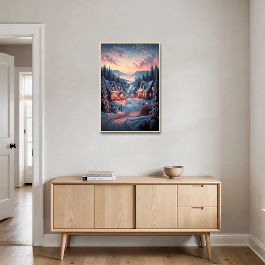 Burlington Snowy Winter Scenes - Oak Framed Canvas Wall Art - Coffee Table - 24x36