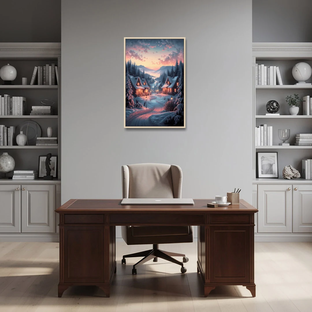 Burlington Snowy Winter Scenes - Oak Framed Canvas Wall Art - Office - 24x36