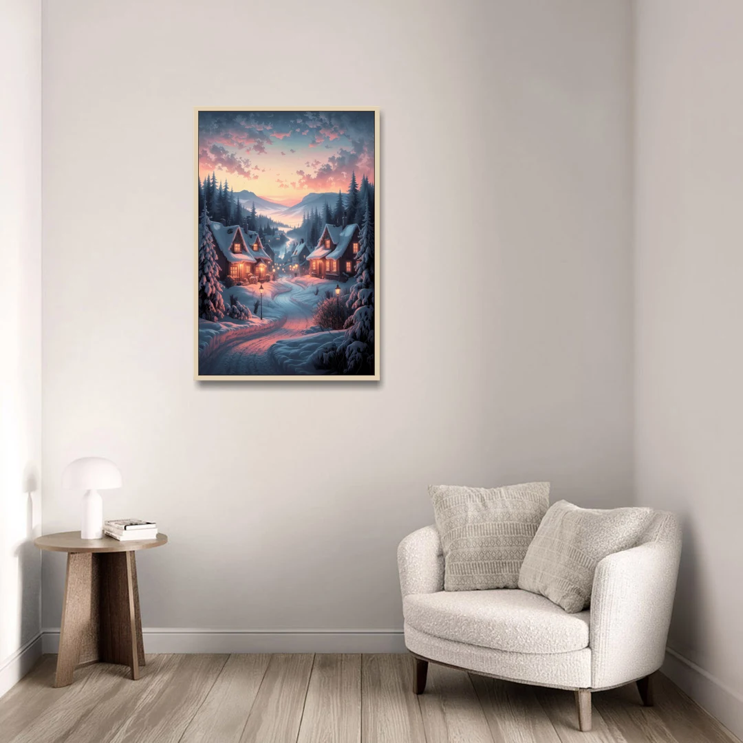 Burlington Snowy Winter Scenes - Oak Framed Canvas Wall Art - Sofa - 24x36