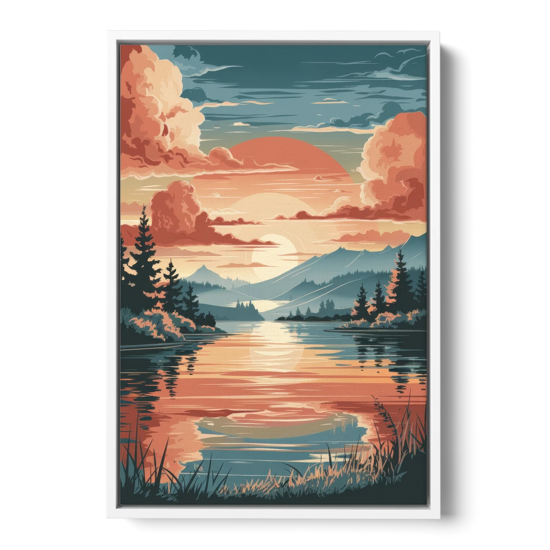 Burlington Sunset Reflections - White Framed Canvas Wall Art - Front