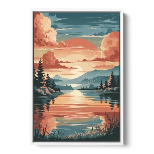 Burlington Sunset Reflections - White Framed Canvas Wall Art - Front